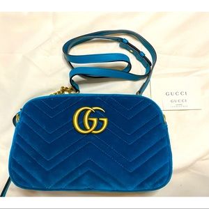 GUCCI Velvet Matelasse Small GGMarmont Petrol Blue